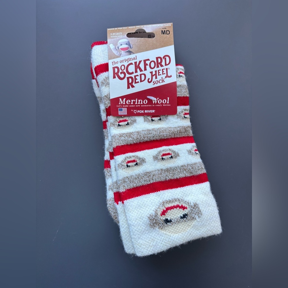 NWT Rockford Red Heel Monkey Stripe Sock- Medium